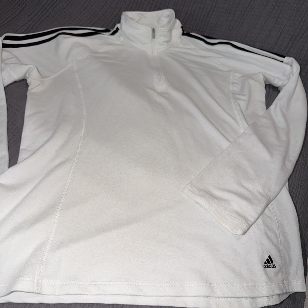 Adidas Women's Sz L Golf Classic White Black 3 Stripe Quarter‎ Zip Fitted